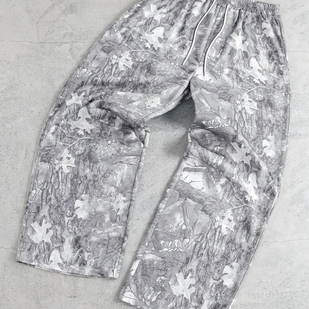 Men's Casual Snowflake Print Pants - Light Grey Winter-Ready Trousers with Elastic Waist & Drawstring, Machine Washable Durable Fabric for Everyday & Festive Occasions (Regular Fit)