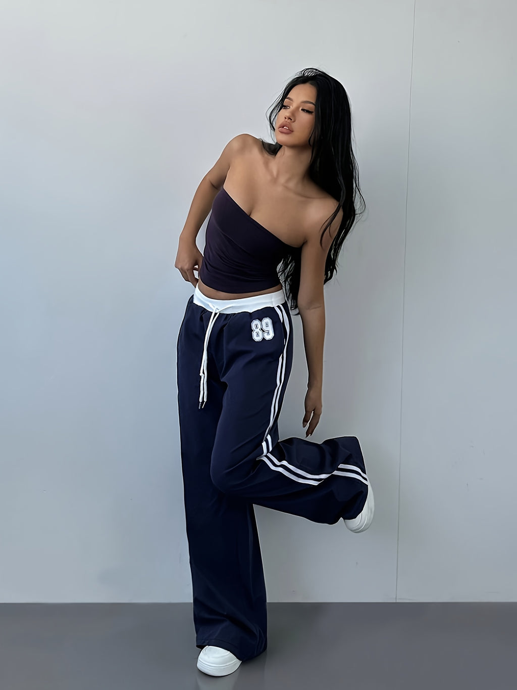 Women's Straight Leg Pants - Style All-Season Trousers with Lettering Pattern & Drawstring Waist, for Casual & Professional Wear, Machine Washable, Year-Round (Office, Everyday, Semi-Formal) - Non- Fabric