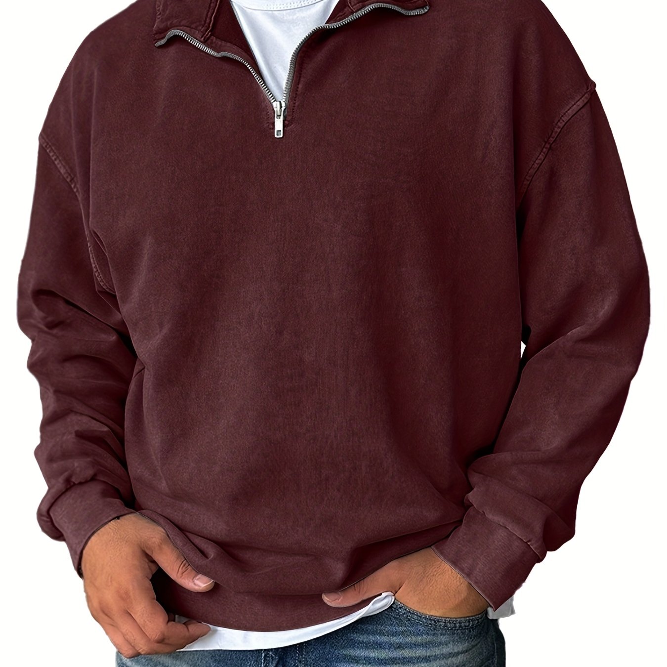 Men's Oversized Lapel Zipper  Sweatshirt - Solid Color Loose Fit Drop Shoulder Hoodie, Long Sleeve Casual Winter Sweater, Machine Washable Layering Piece for Cold Weather (Available in Multiple Colors)