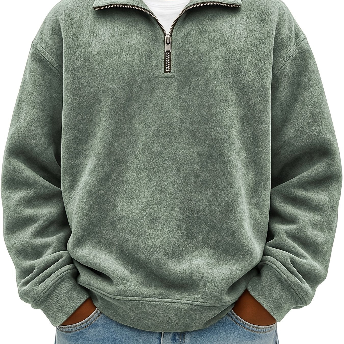 Men's Oversized Lapel Zipper  Sweatshirt - Solid Color Loose Fit Drop Shoulder Hoodie, Long Sleeve Casual Winter Sweater, Machine Washable Layering Piece for Cold Weather (Available in Multiple Colors)