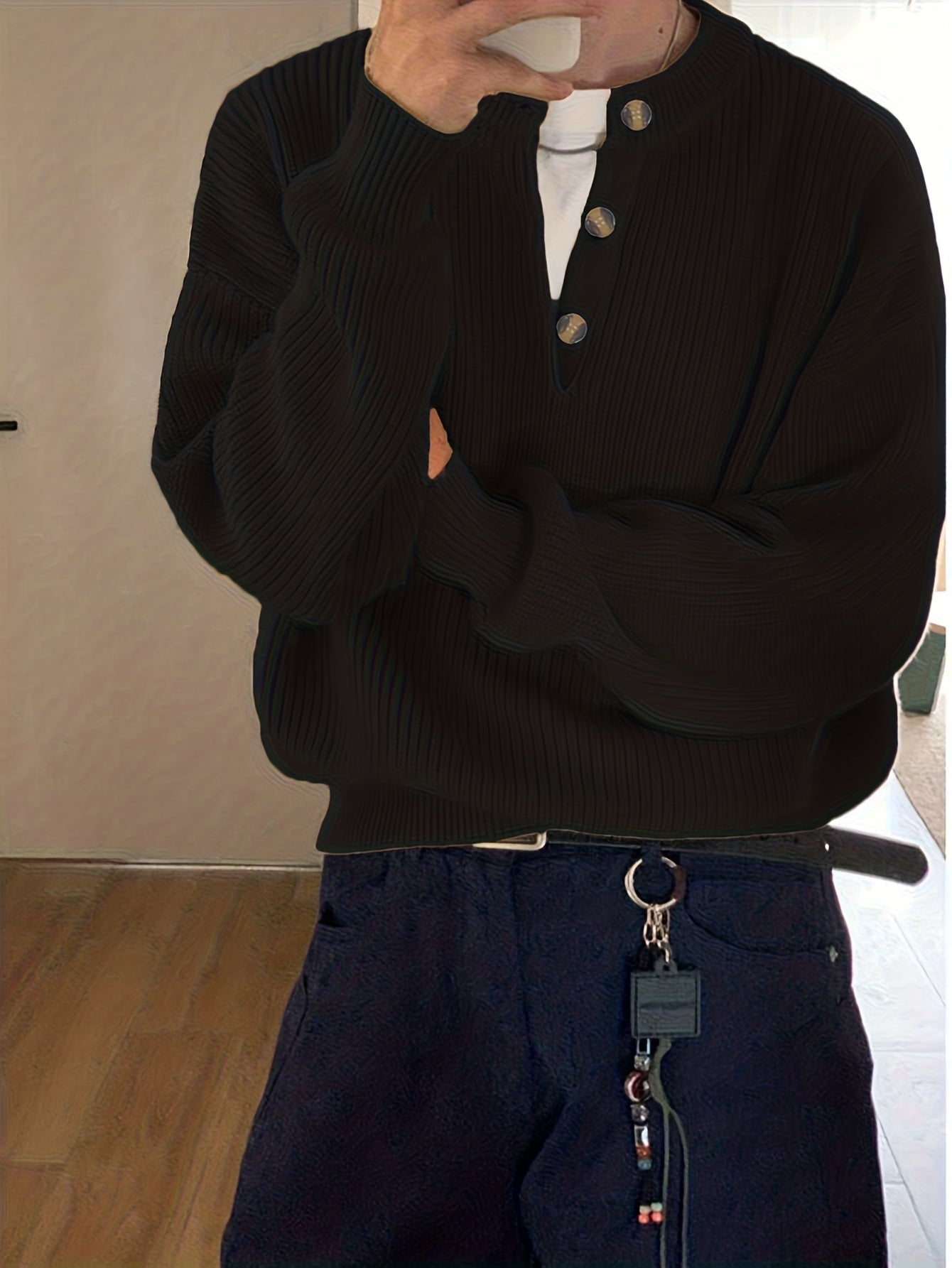 American-Style Henley Sweater for a Relaxed And Sophisticated Autumn-Winter Look for Men, Knit