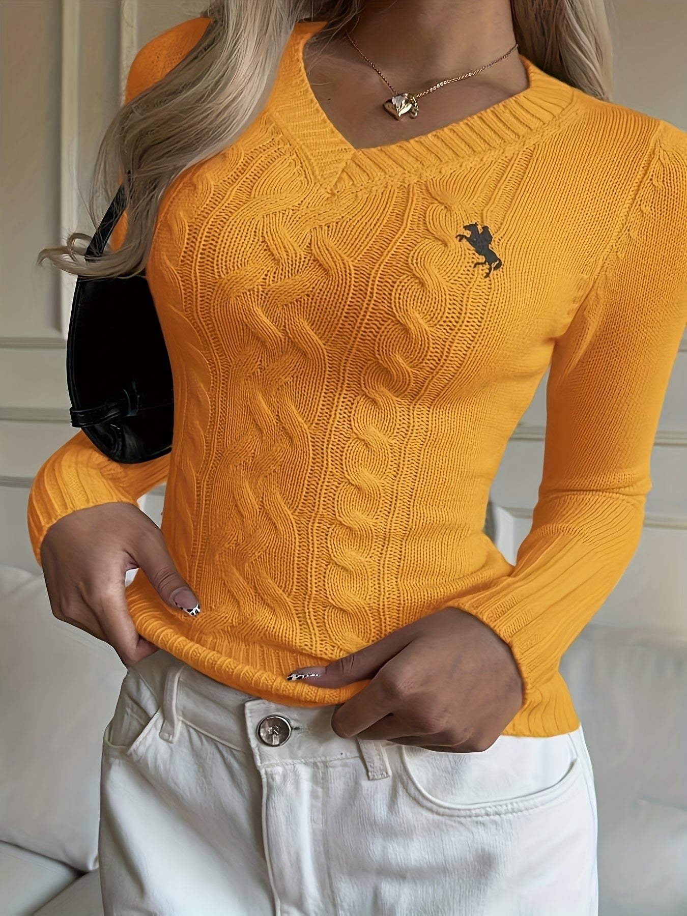 Elegant Ladies' V-neck Long Sleeve Slim Fit Cardigan | Autumn/Winter Collection with Embroidered Details