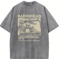 Men's casual retro washed 230g 100 cotton Light Grey T-shirt short sleeves WithRadiohead Graphic Tee Breathable and sweat-absorbing Comfortable top All seasons are suitable for machine wash festivals the perfect deliver gift