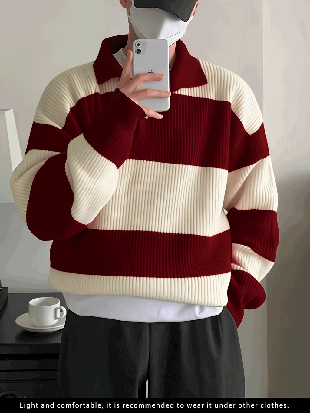 Men's American Street Korean Business Commuter Trendy Casual Versatile Striped Collar Pullover Knit Sweater