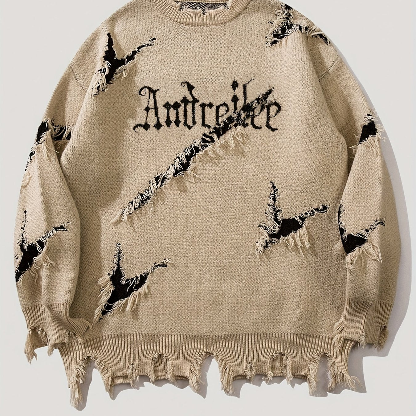 Men'S Oversized Knit Sweater - Loose Fit Drop Shoulder Pullover with Andrii Lettering, Dark Green Streetwear Sweater for Fall/Winter, Non-Bulky Casual Sweater for Everyday & Formal Outfits, Sweater, Fall Winter Apparel, Distr