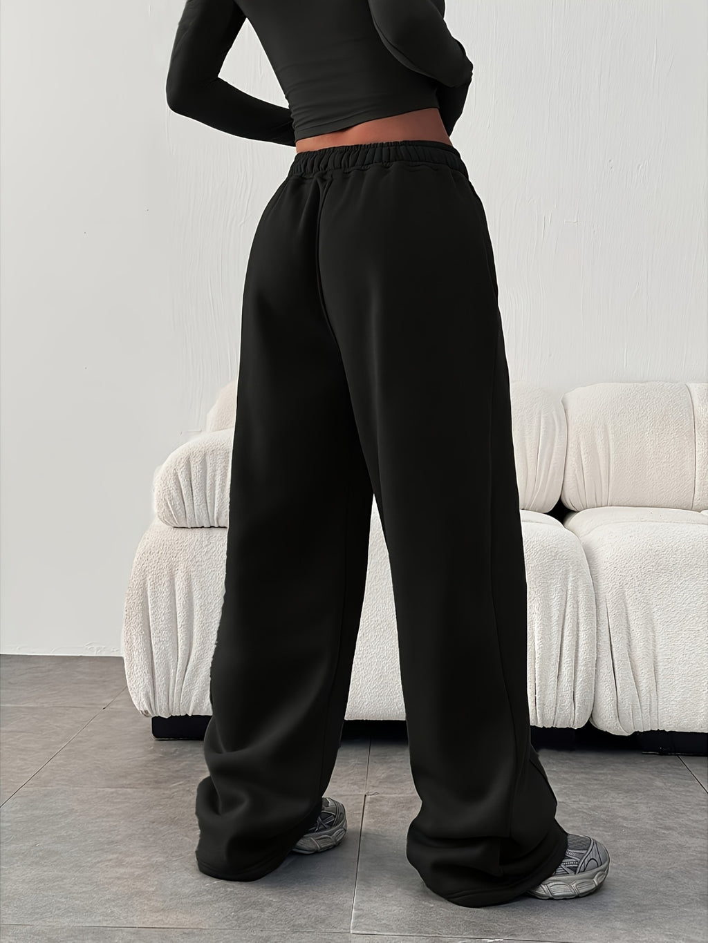 Women'S Casual Loose-Fitting Solid Color Elastic Waist Sports Pants