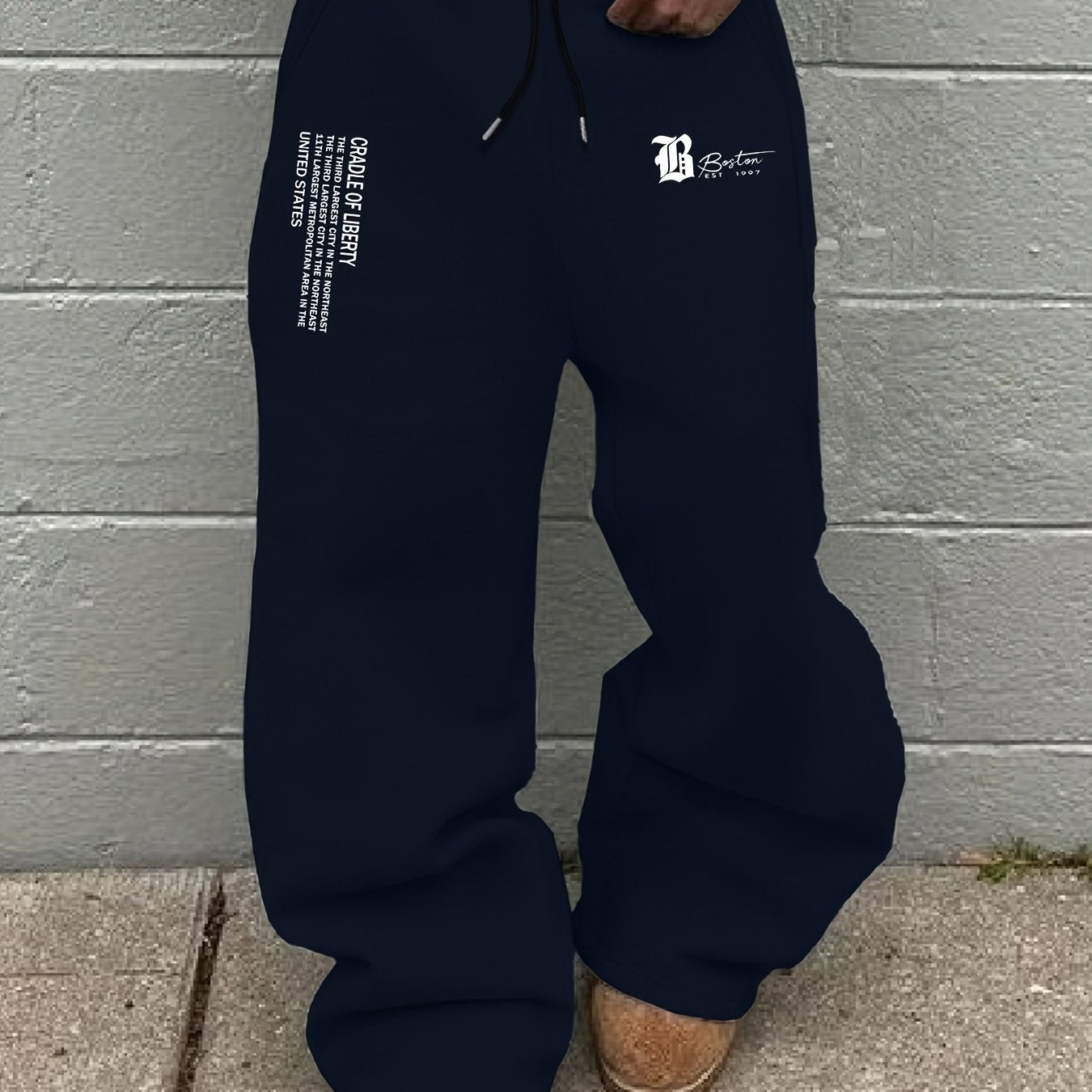 Men's Autumn/Winter Drawstring Loose Sweatpants with Letter Print, Casual Long Pants for Daily Wear, Trendy Graphic Design, Straight-Leg Sweatpants for a Fashionable Look