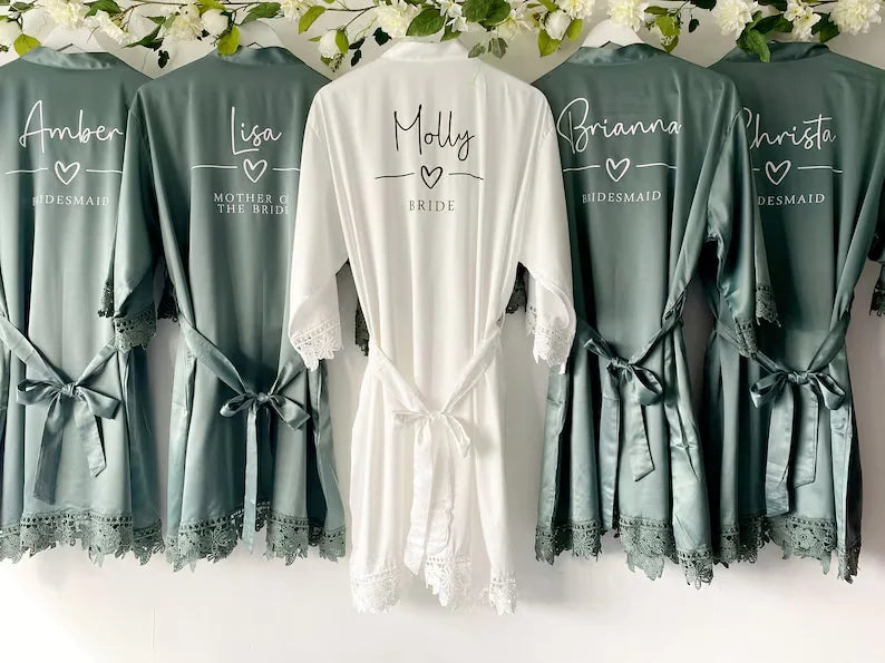 Bridesmaid Robes Bride Gift Bride Robe Bridesmaid Gift Satin Lace Robe Bride Dressing Gown Bridal Party Robes Wedding Robe Perso