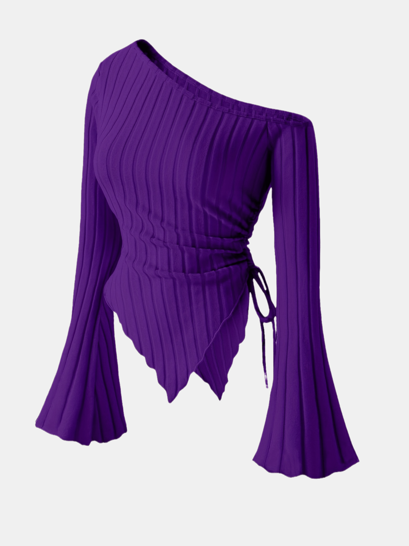 Women's Elegant Off-Shoulder Bell Sleeve T-Shirt - Asymmetrical Ribbed Top with Exposed Shoulder Design, Lightweight 3-Season Machine-Washable Solid Color Blouse for Casual & Formal Wear, Spring Summer Top, Bell Sleeve Design