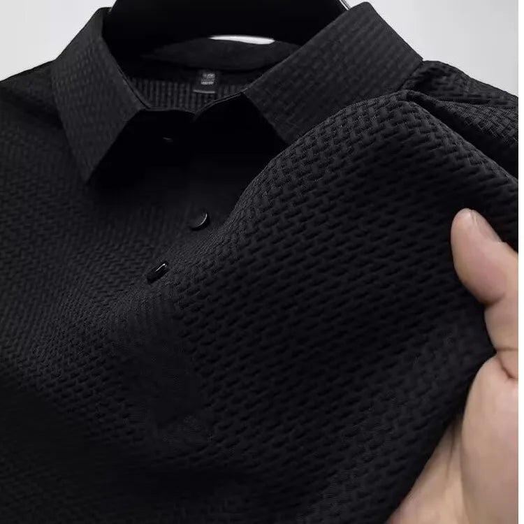 New Men's Business Casual Short Sleeved Bone Flower Solid Color POLO Shirt Fashion Breathable Comfortable Summer Versatile Top
