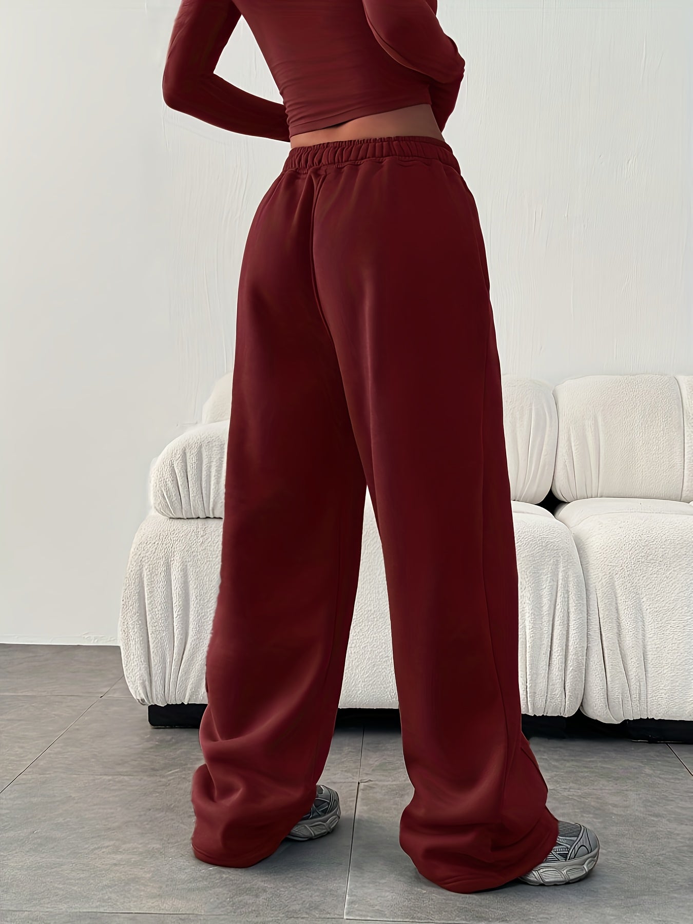 Women'S Casual Loose-Fitting Solid Color Elastic Waist Sports Pants