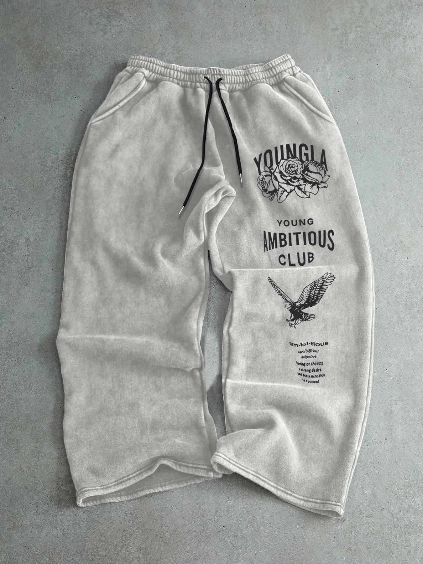 Men's Drawstring Waist Printed Pants, Rose Eagle Print, Comfortable and Stylish Casual Sweatpants, Suitable for Daily Wear, All-Season Versatility, Perfect for Hanging Out with Friends or Exploring the City in Style!