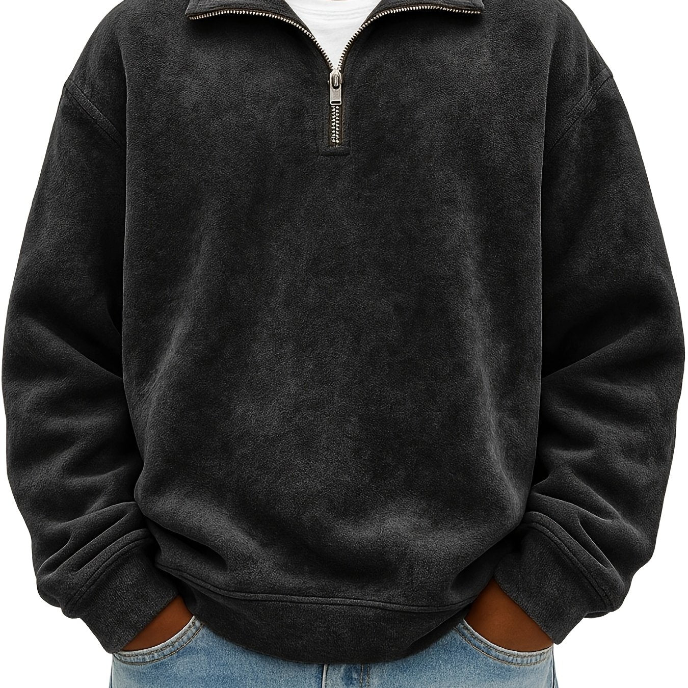 Men's Oversized Lapel Zipper  Sweatshirt - Solid Color Loose Fit Drop Shoulder Hoodie, Long Sleeve Casual Winter Sweater, Machine Washable Layering Piece for Cold Weather (Available in Multiple Colors)