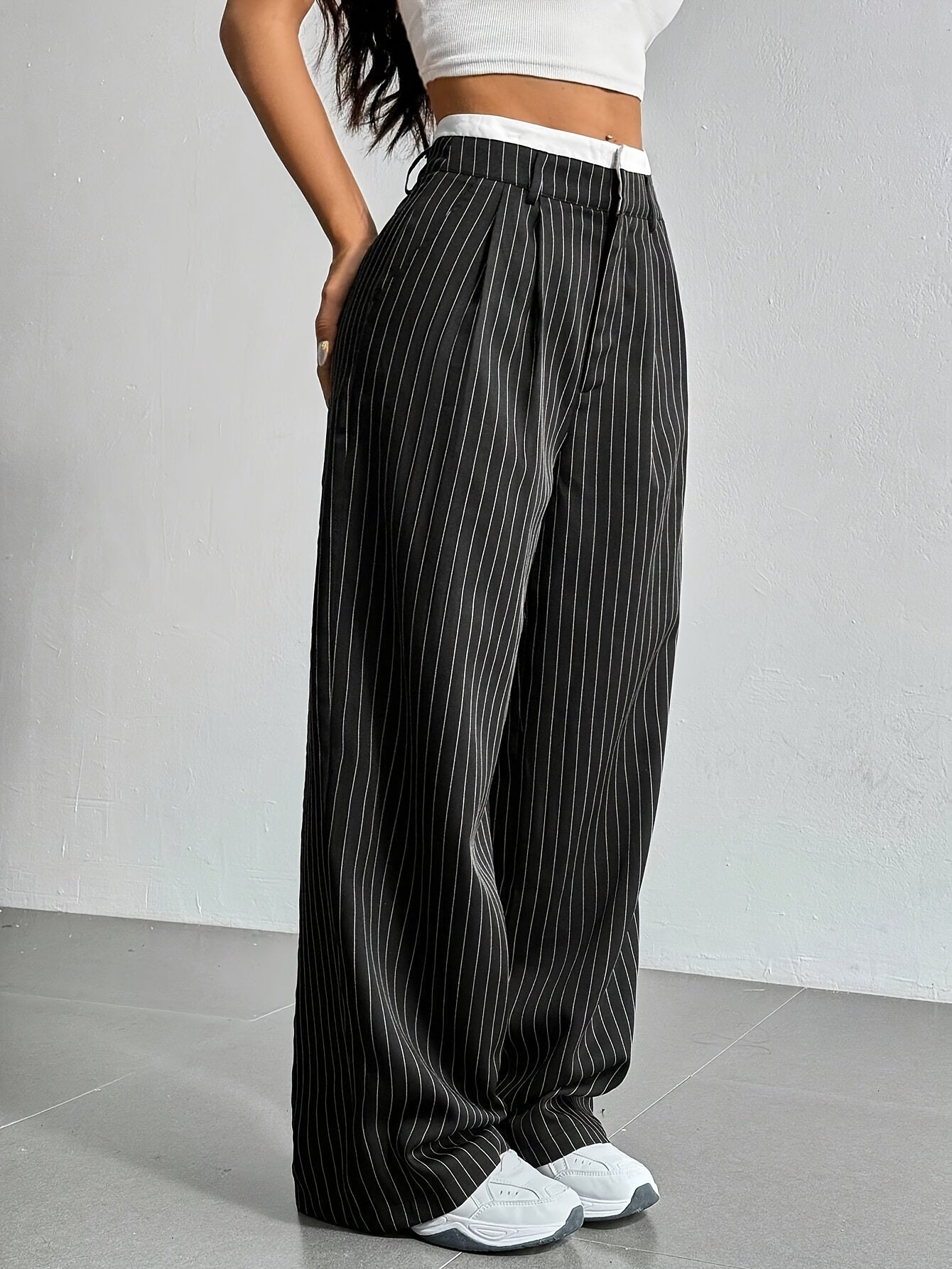 New Cross-Border Design of High-Waisted, Casual, Spliced Straight Pants with a Minimalist Drape Style Inspired by Japanese And Korean Fashion