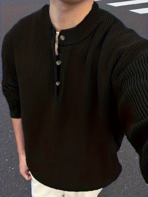 American-Style Henley Sweater for a Relaxed And Sophisticated Autumn-Winter Look for Men, Knit