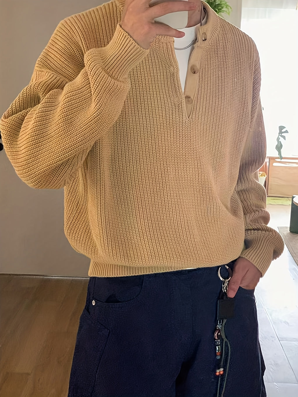 American-Style Henley Sweater for a Relaxed And Sophisticated Autumn-Winter Look for Men, Knit