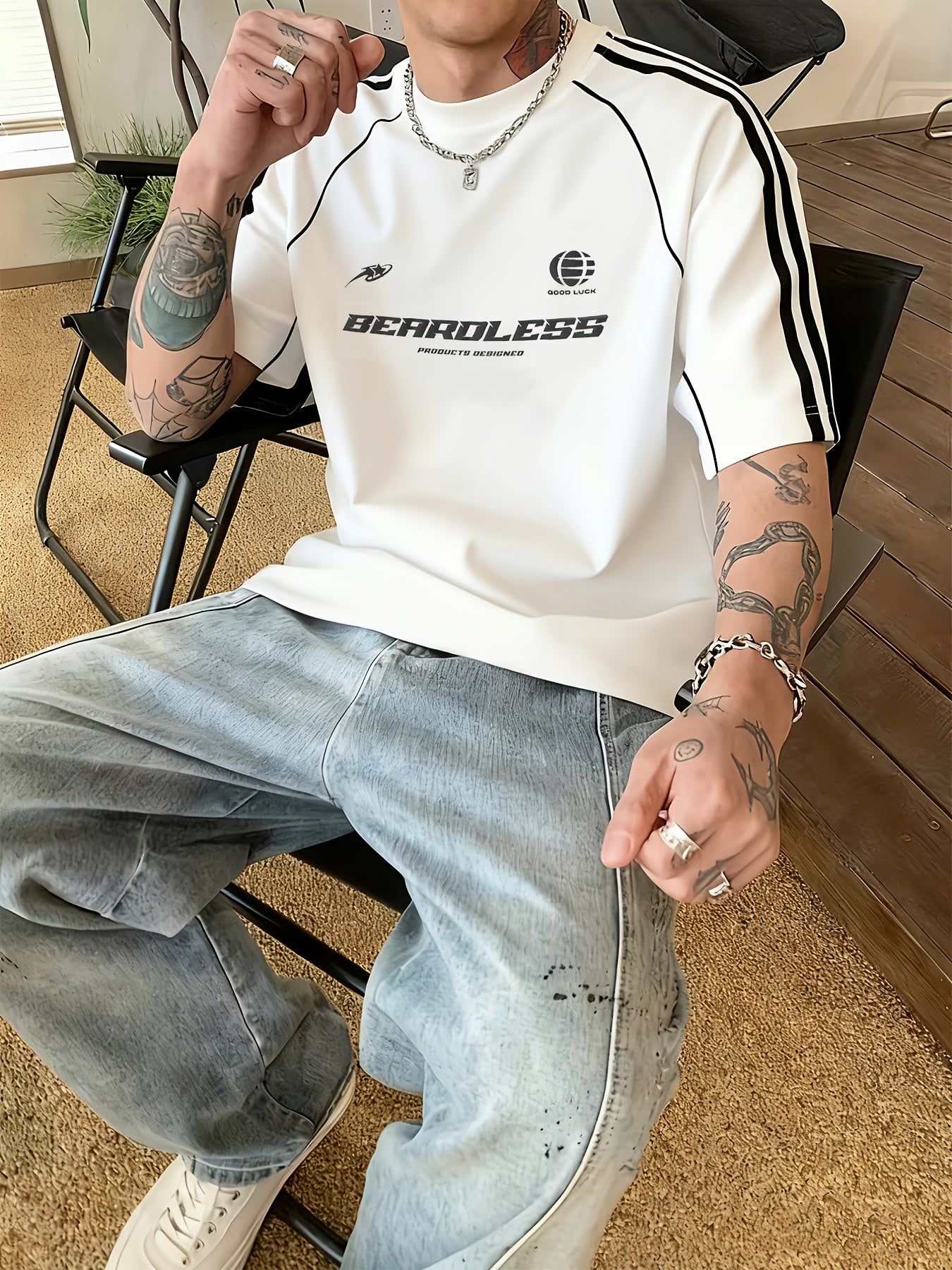 Men's Letter Print Short Sleeve T-Shirt - - Alphabet Design ( to), Loose Fit Round Neck Summer Casual Tee with Winding Strap for Outdoor Wear, Urban Style & Everyday Use - Hand Washable Non-Stretch Top