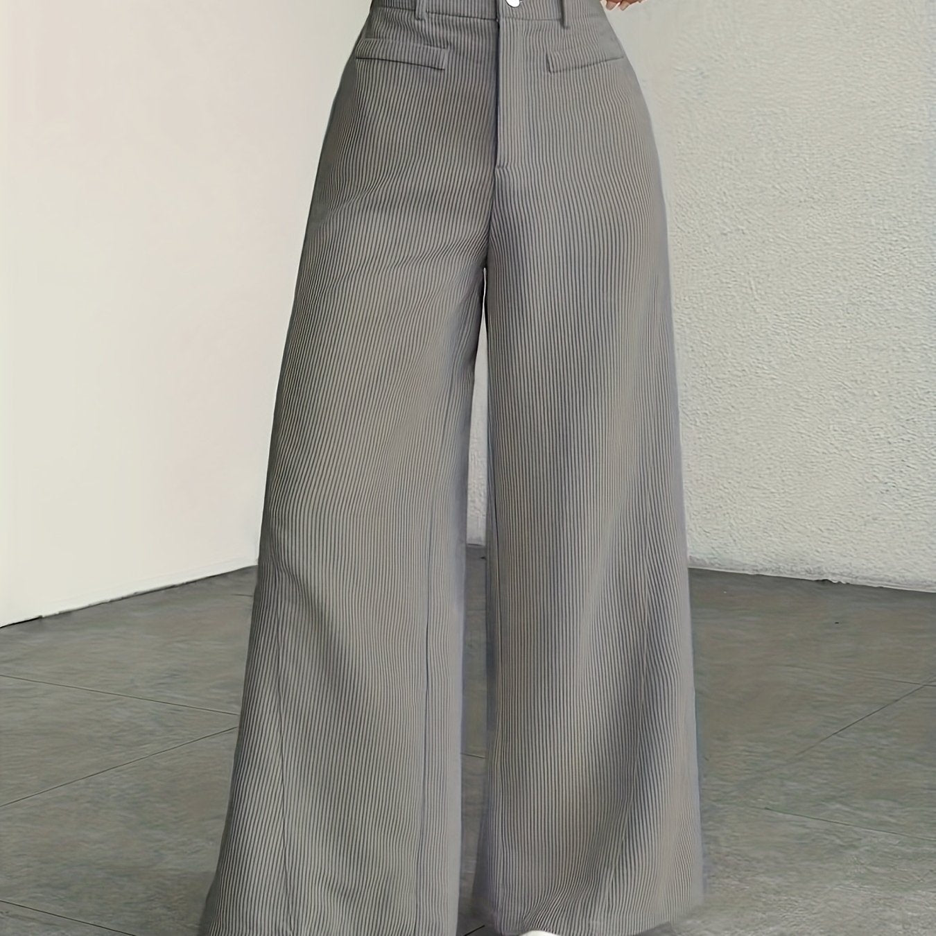Women's High-Waisted Wide-Leg Pants - Corduroy Texture Casual Long Pants, All-Season Comfort, Machine Washable Beige Trousers