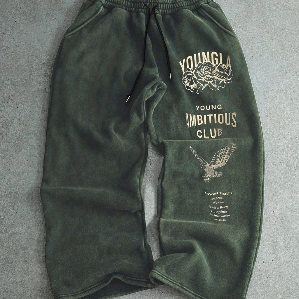 Men's Drawstring Waist Printed Pants, Rose Eagle Print, Comfortable and Stylish Casual Sweatpants, Suitable for Daily Wear, All-Season Versatility, Perfect for Hanging Out with Friends or Exploring the City in Style!