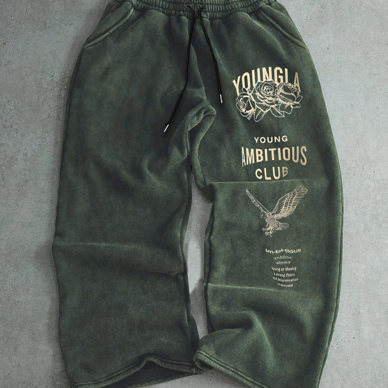 Men's Drawstring Waist Printed Pants, Rose Eagle Print, Comfortable and Stylish Casual Sweatpants, Suitable for Daily Wear, All-Season Versatility, Perfect for Hanging Out with Friends or Exploring the City in Style!