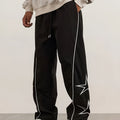 Autumn and Winter Men's Heavyweight Casual Pants with Loose Fit, Wide-Leg Drawstring Trousers Featuring Star Embroidery for Christmas Parties