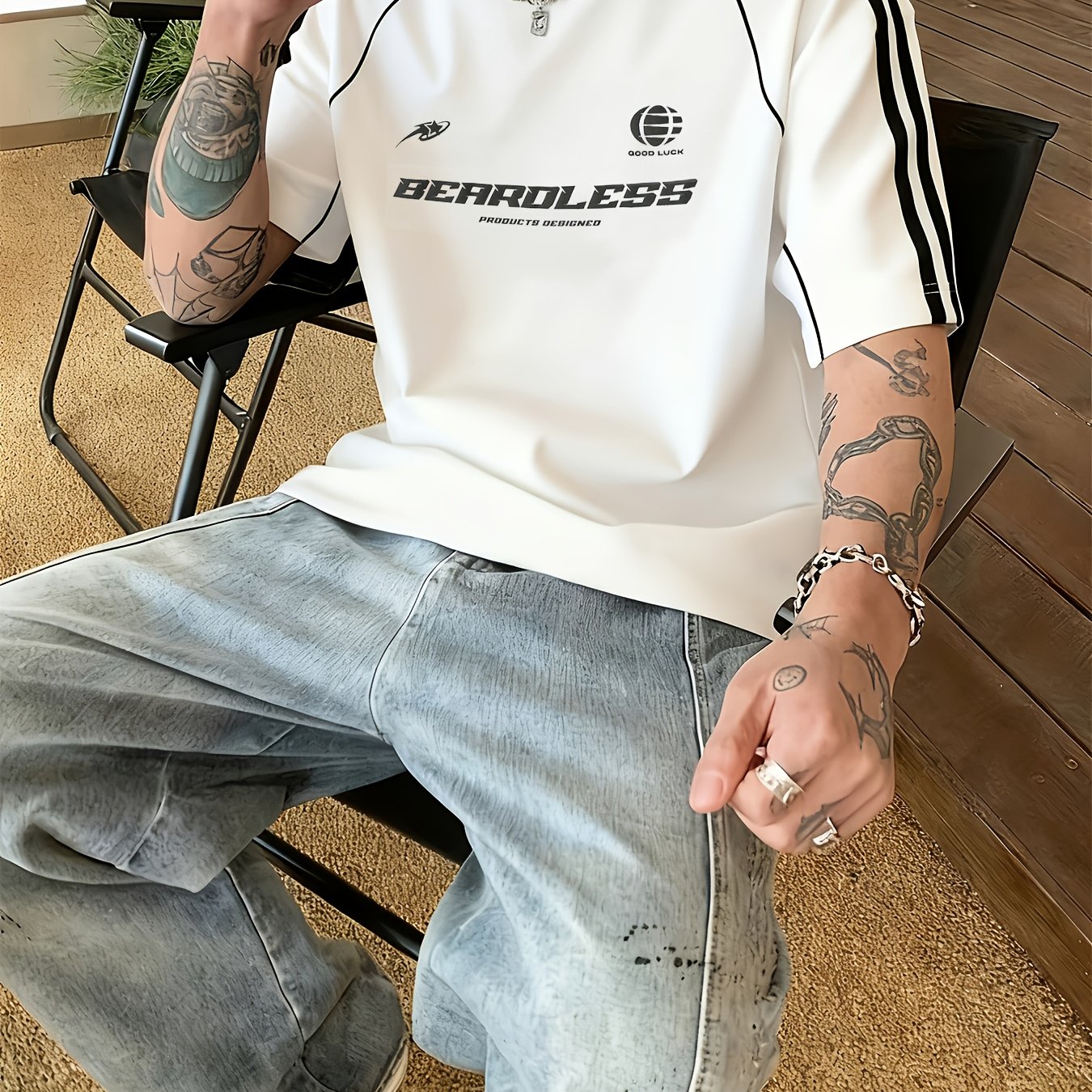 Men's Letter Print Short Sleeve T-Shirt - - Alphabet Design ( to), Loose Fit Round Neck Summer Casual Tee with Winding Strap for Outdoor Wear, Urban Style & Everyday Use - Hand Washable Non-Stretch Top