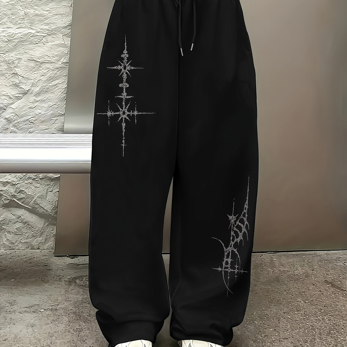 Mysterious Symbols Gothic Style Casual Sports Pants with Drawstring Elastic Waist, American Casual Trend, Women's Straight-Leg Pants