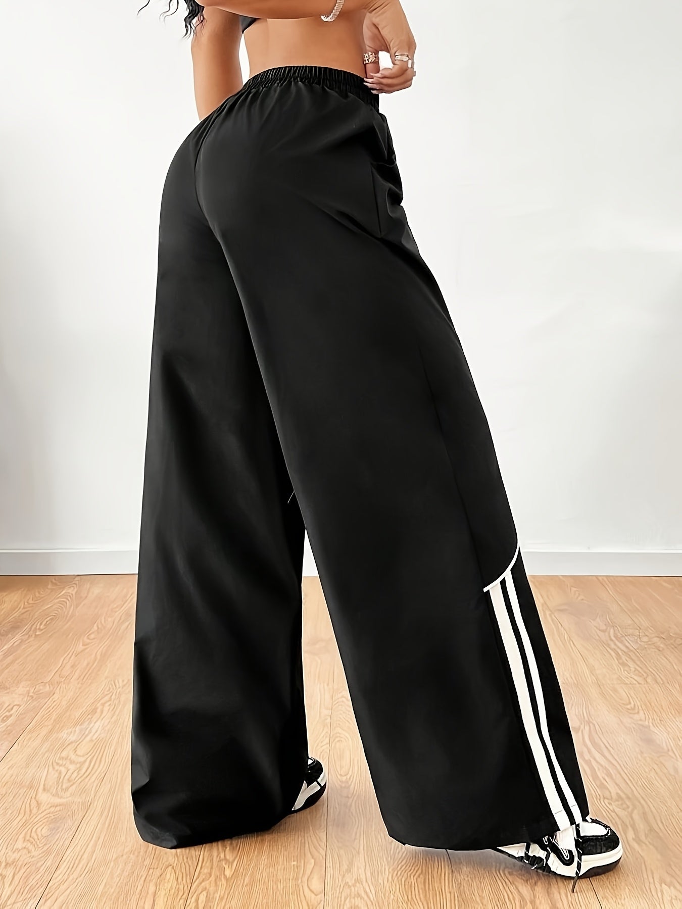 2025 New Fashion for : Back to Braided Belt, Black Wide-Leg Jogging Pants, Celebrity Style Hot Item
