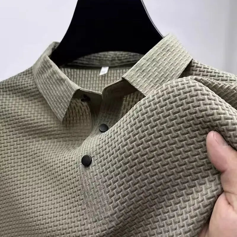 New Men's Business Casual Short Sleeved Bone Flower Solid Color POLO Shirt Fashion Breathable Comfortable Summer Versatile Top