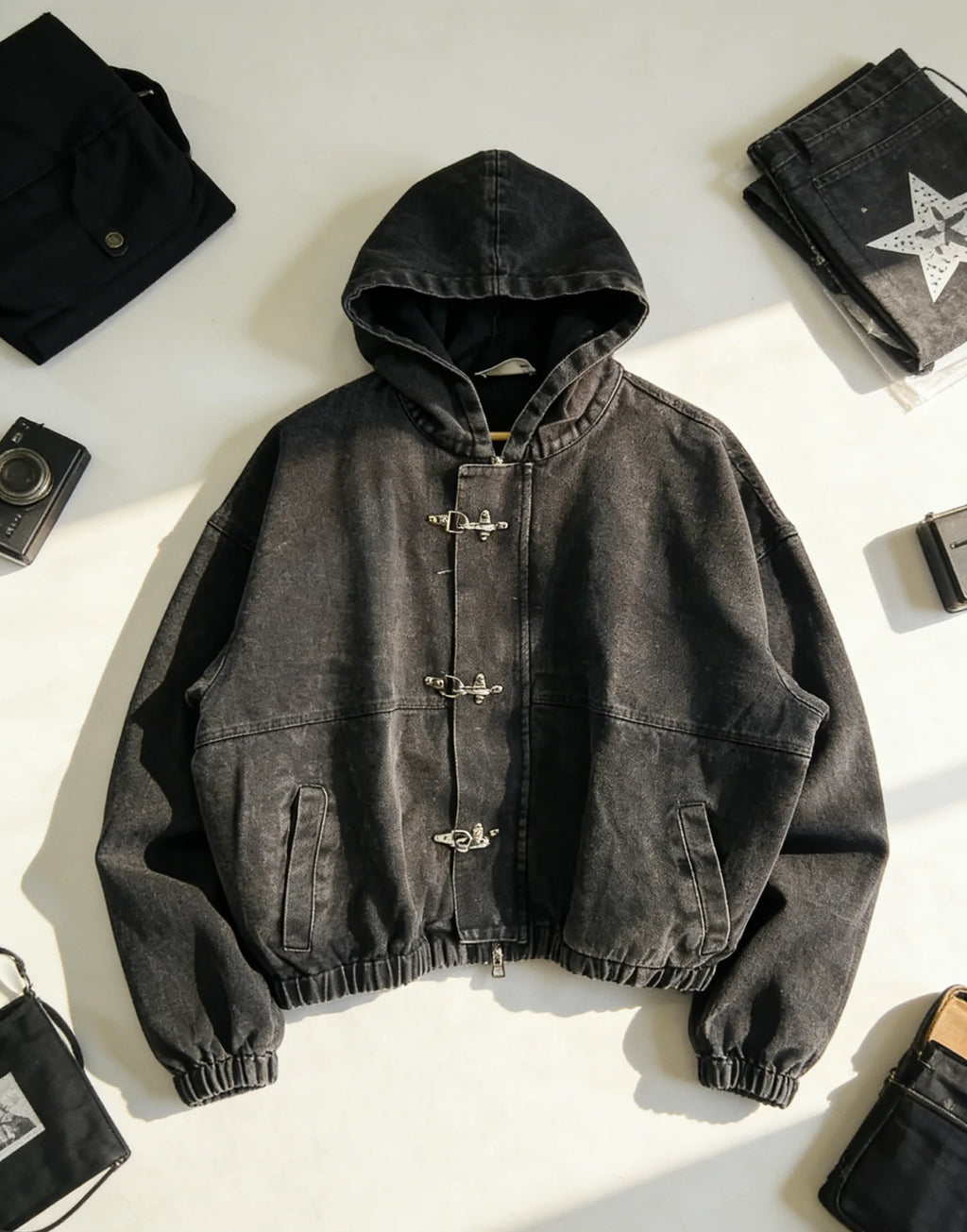 New Street Punk Clothing Fashion Metal Buttonoversized Hoodies Men Y2K American Retro Gothic Trendy Brand Casual Zipper Hoodie