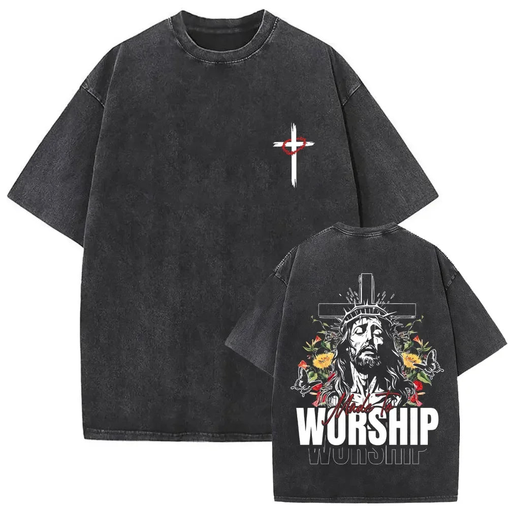 Christian Religious Jesus Forgive Them Father Vintage Washed T-shirt  Men Women Gothic Rock Oversized T Shirts Tops Streetwear