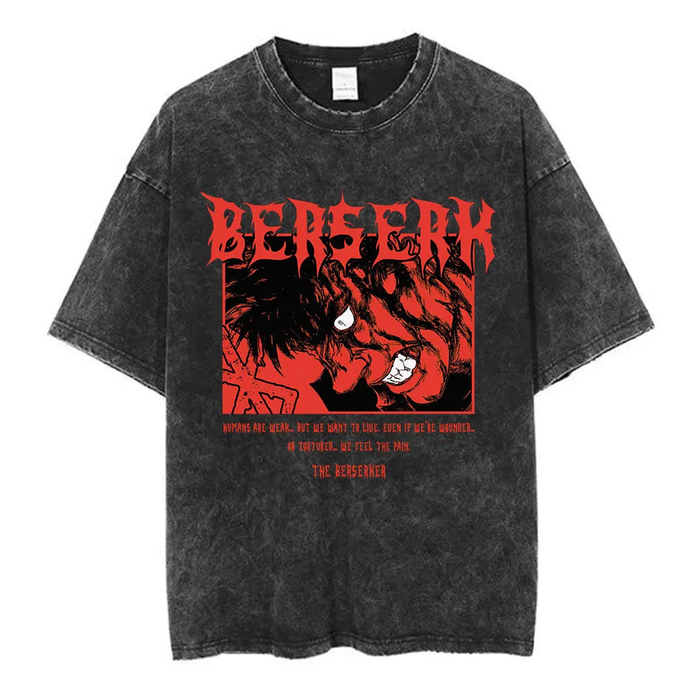 Vintage Washed Anime Berserk Guts T Shirt Swordsman Gatsu Sacrifice Zodd T-shirts Men Women Cotton Casual Oversized T-Shirt Tops