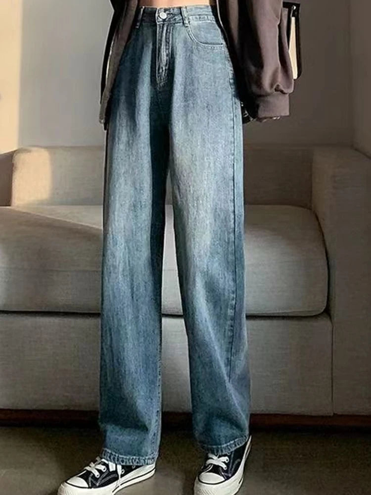 Woman High Waist Wide Leg Jeans Girls Casual Denim Straight Leg Pants Female White Black Blue Light Blue Beige Loose Trousers