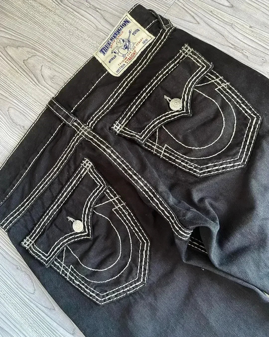 2000s Gothic Vintage Buddha Embroidery Jeans Mens Womens Y2k Streetwear Hip Hop Pocket Baggy Jeans Low Waist Wide Leg Trousers
