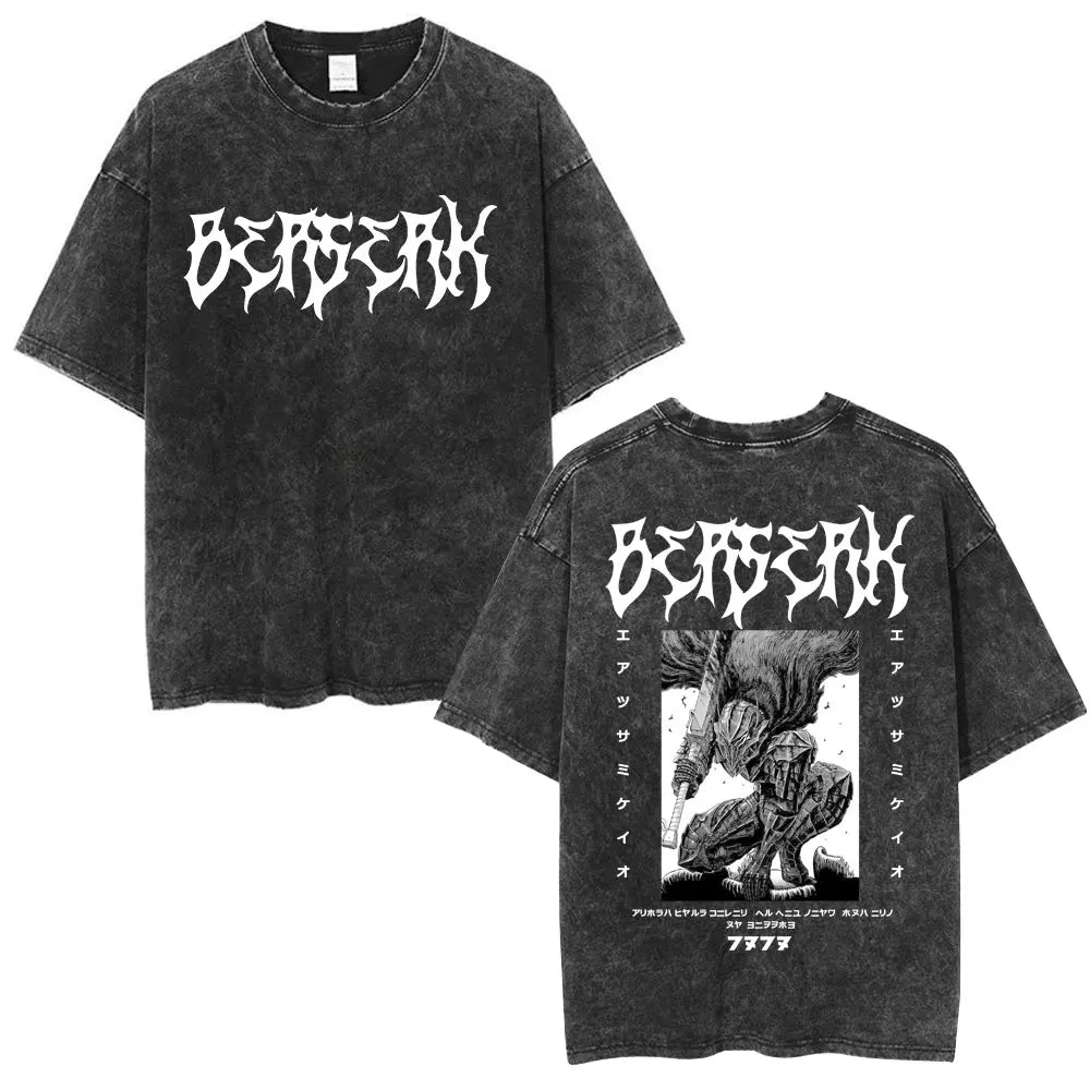 Vintage Washed Anime Berserk Guts T Shirt Swordsman Gatsu Sacrifice Zodd T-shirts Men Women Cotton Casual Oversized T-Shirt Tops