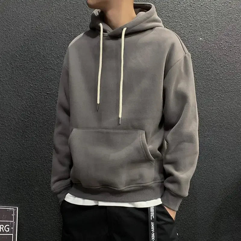 Sweatshirts For Man Fleeced Green Men's Clothing Hooded Hoodies Solid Simple Elegant Hot Offers Sweat Shirt Welcome Deal Cheap