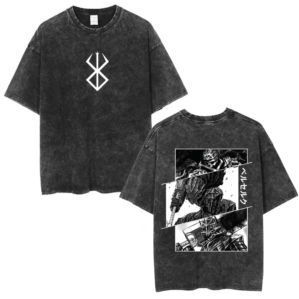 Vintage Washed Anime Berserk Guts T Shirt Swordsman Gatsu Sacrifice Zodd T-shirts Men Women Cotton Casual Oversized T-Shirt Tops
