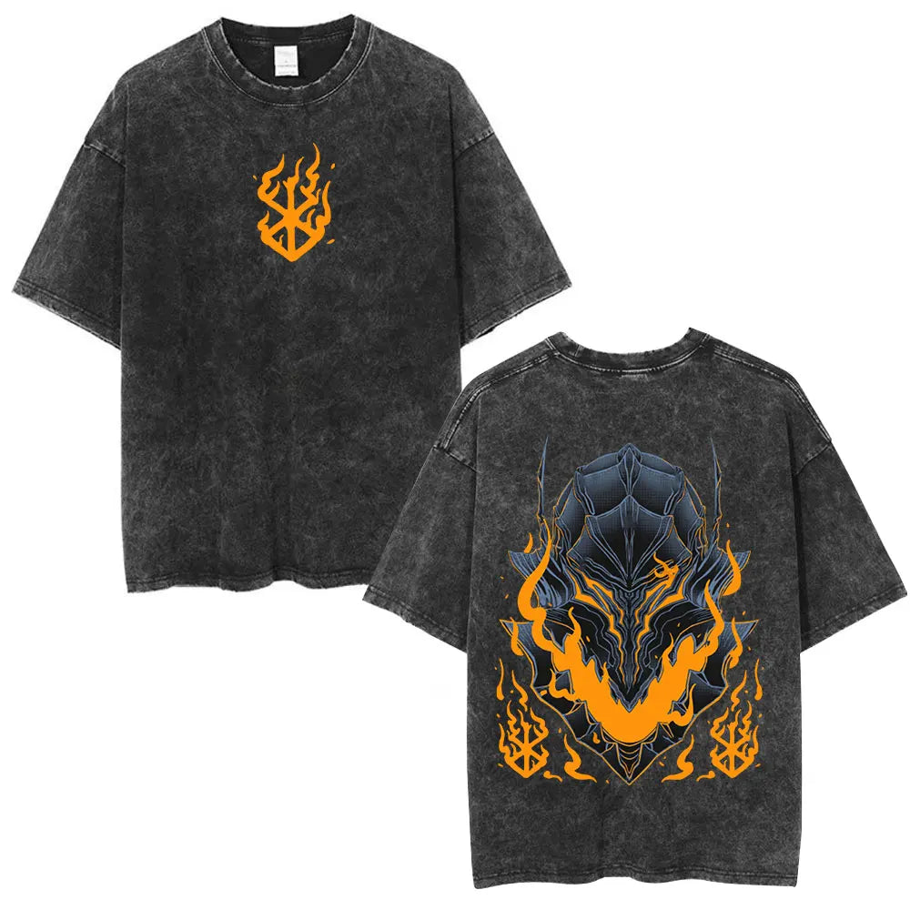 Vintage Washed Anime Berserk Guts T Shirt Swordsman Gatsu Sacrifice Zodd T-shirts Men Women Cotton Casual Oversized T-Shirt Tops