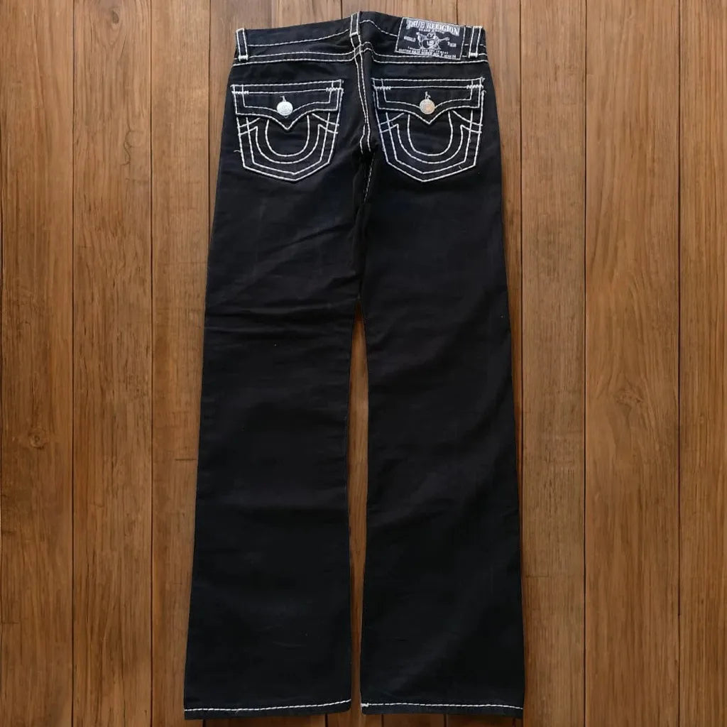 2000s Gothic Vintage Buddha Embroidery Jeans Mens Womens Y2k Streetwear Hip Hop Pocket Baggy Jeans Low Waist Wide Leg Trousers