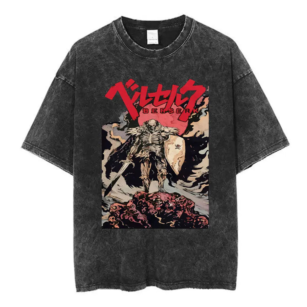 Vintage Washed Anime Berserk Guts T Shirt Swordsman Gatsu Sacrifice Zodd T-shirts Men Women Cotton Casual Oversized T-Shirt Tops