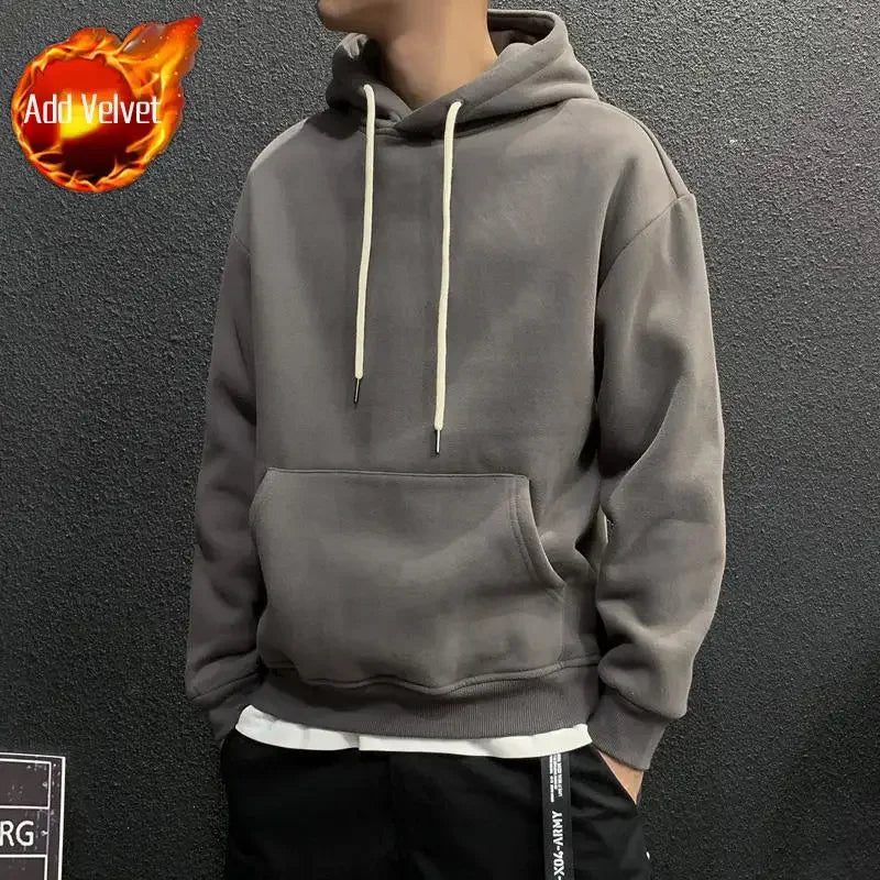 Sweatshirts For Man Fleeced Green Men's Clothing Hooded Hoodies Solid Simple Elegant Hot Offers Sweat Shirt Welcome Deal Cheap