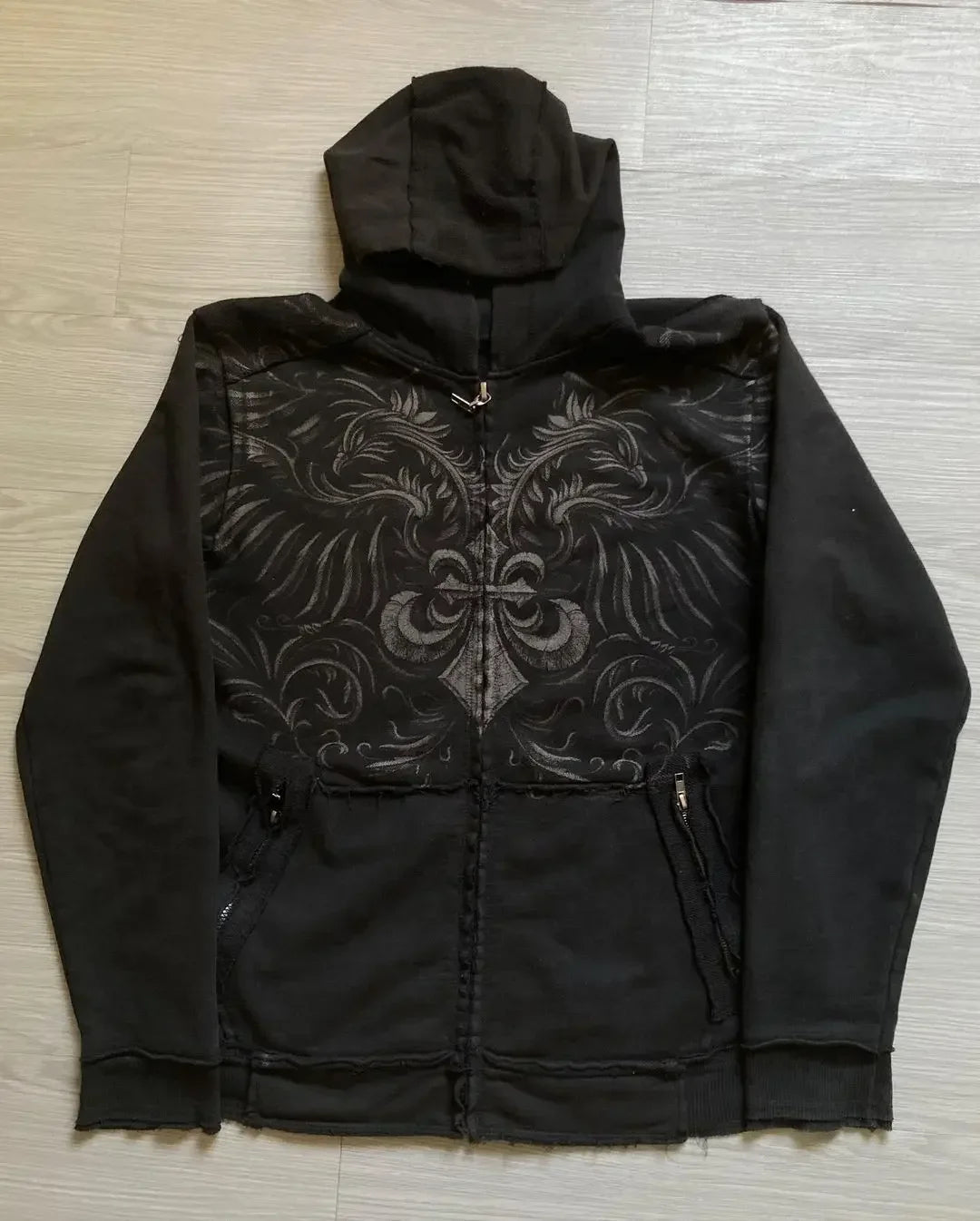 Pure Black Letter Print Hoodie Men Autumn and Winter Long-sleeved Harajuku Style Casual Hip-hop Element Hooded Sweatshirt