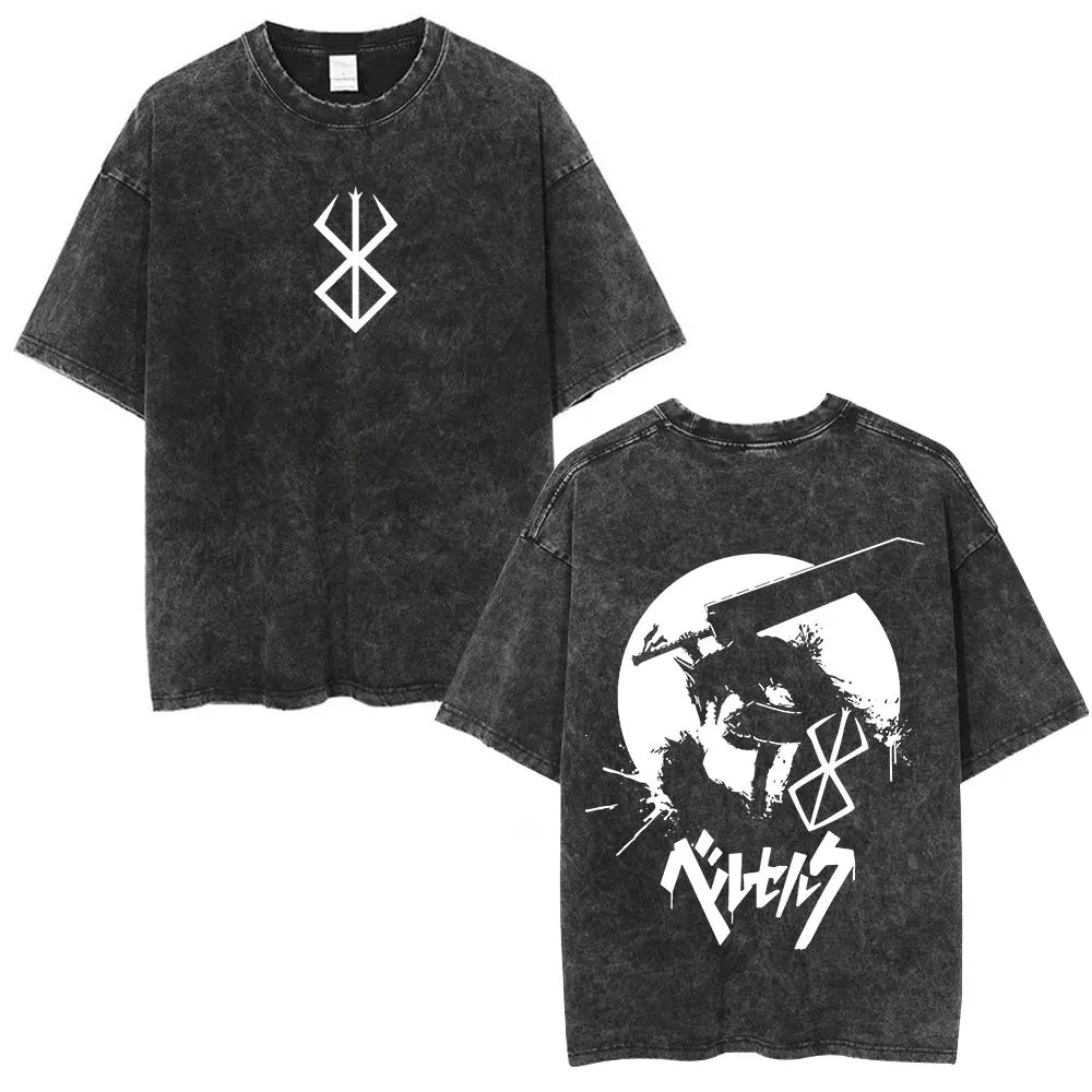 Vintage Washed Anime Berserk Guts T Shirt Swordsman Gatsu Sacrifice Zodd T-shirts Men Women Cotton Casual Oversized T-Shirt Tops