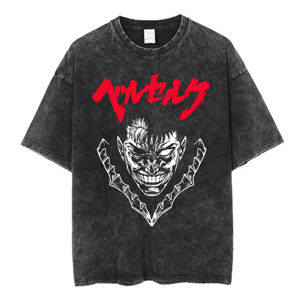 Vintage Washed Anime Berserk Guts T Shirt Swordsman Gatsu Sacrifice Zodd T-shirts Men Women Cotton Casual Oversized T-Shirt Tops