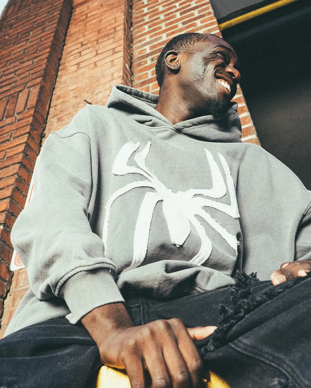 Grey Black Gothic Big Spider Pattern Patchwork Hooded Pullover Y2k Retro Loose Men Women Hip Hop Hoodie Jacket Street Sweatshirt