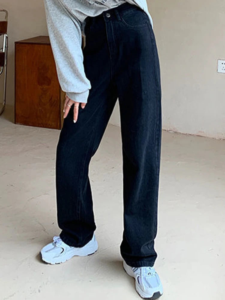 Woman High Waist Wide Leg Jeans Girls Casual Denim Straight Leg Pants Female White Black Blue Light Blue Beige Loose Trousers