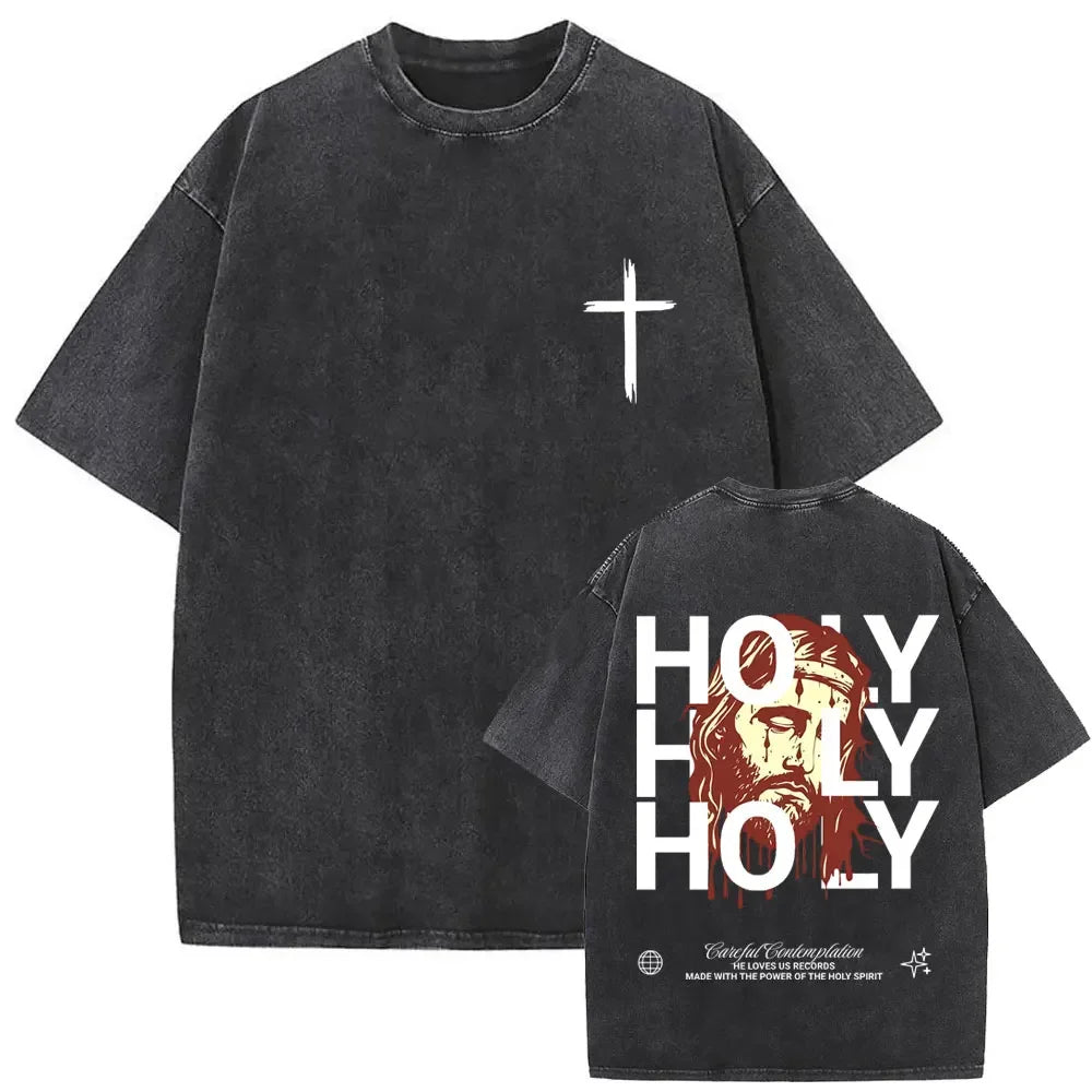 Christian Religious Jesus Forgive Them Father Vintage Washed T-shirt  Men Women Gothic Rock Oversized T Shirts Tops Streetwear