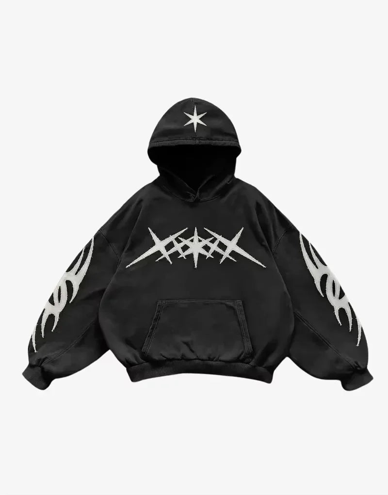 Pure Black Letter Print Hoodie Men Autumn and Winter Long-sleeved Harajuku Style Casual Hip-hop Element Hooded Sweatshirt