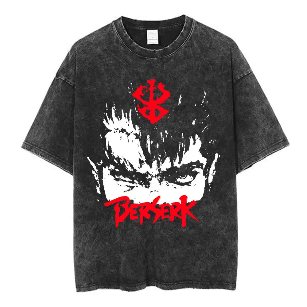 Vintage Washed Anime Berserk Guts T Shirt Swordsman Gatsu Sacrifice Zodd T-shirts Men Women Cotton Casual Oversized T-Shirt Tops