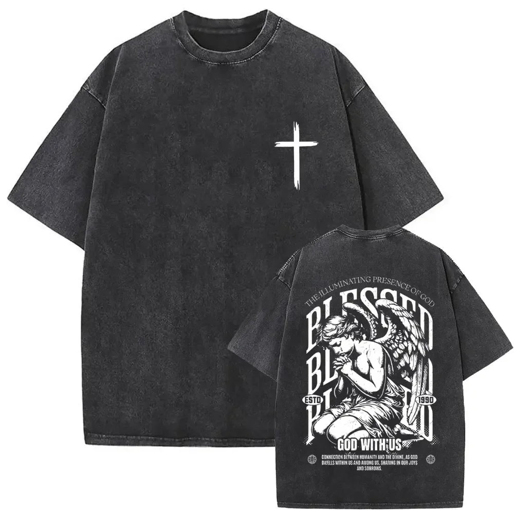Christian Religious Jesus Forgive Them Father Vintage Washed T-shirt  Men Women Gothic Rock Oversized T Shirts Tops Streetwear